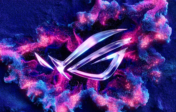 Technology, Particles, Blue background, ASUS ROG, 3D background
