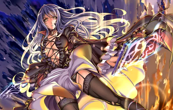 Girl, magic, stick, stockings, dress, rod, touhou, the hijiri byakure