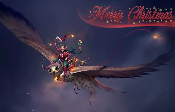 Bird, Christmas, New year, Holiday, Elf, Art, Happy New Year, Christmas