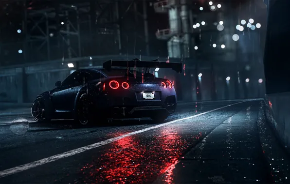 Picture Auto, Night, Machine, Rain, Nissan, GT-R, Need for Speed, Daredevil