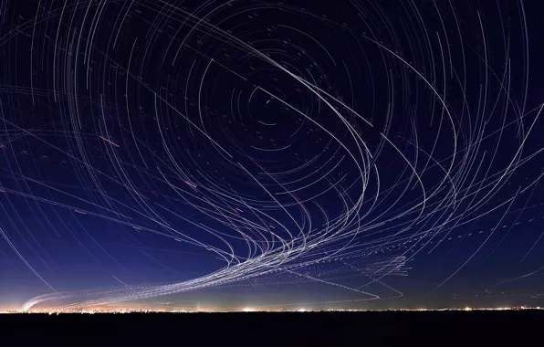 The sky, lights, aircraft, star.