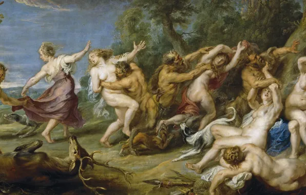 Picture, Peter Paul Rubens, mythology, Pieter Paul Rubens, Diana and her Nymphs Frightened Satyrs