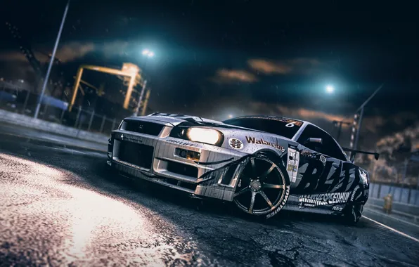 Picture Auto, Night, The game, Machine, Nissan, GT-R, Car, Skyline