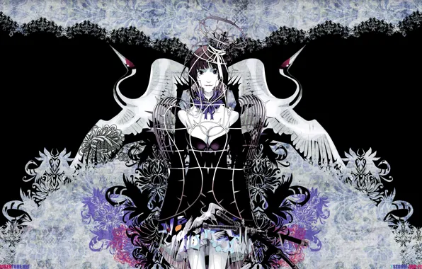 Picture girl, two, katana, cell, neckline, Tenjou Tenge, ornament, cranes