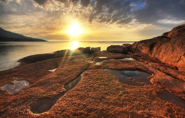 Sunset, nature, photo, dawn, Australia, Tasmania, Freycinet National Park