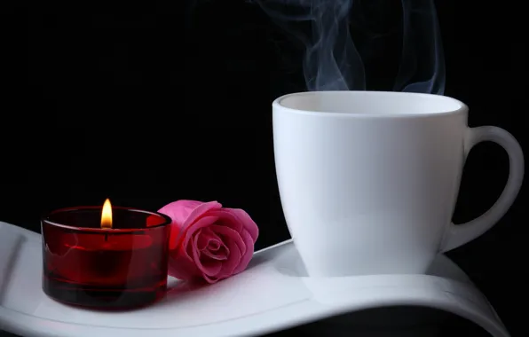 Flowers, coffee, candle, Rose