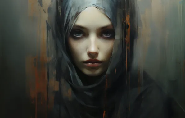 Look, girl, face, portrait, divorce, makeup, grey background, painting