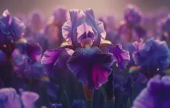 Macro, light, flowers, spring, purple, irises, lilac, iris
