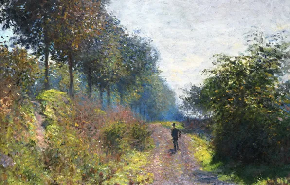 Road, landscape, picture, traveler, Claude Monet, The Sheltered Path
