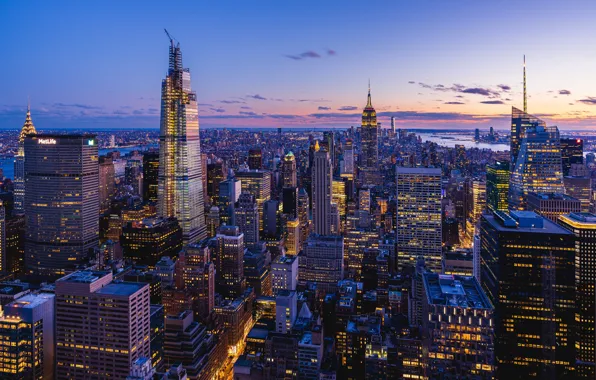 Picture building, home, New York, panorama, night city, Manhattan, skyscrapers, Manhattan