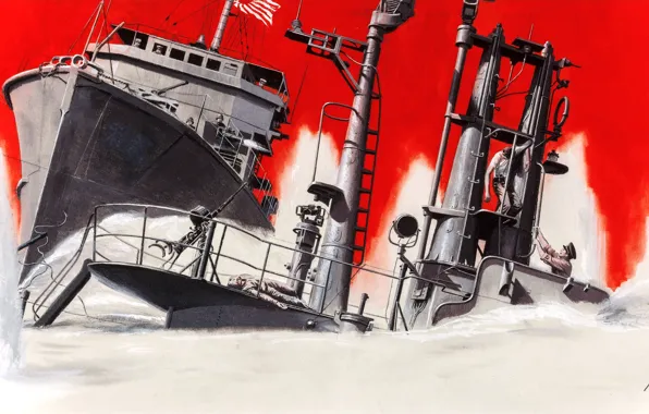 Sea, ship, Taran, sailors, Морт Artist