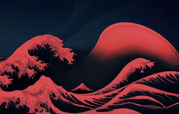 The ocean, Wave, Red, Foam, Red Waves