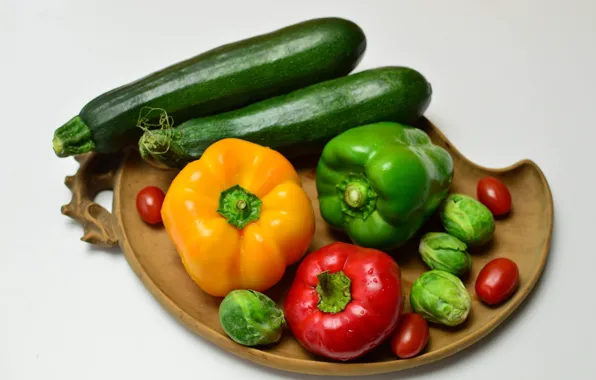 Background, food, plate, pepper, vegetables, tomatoes, cabbage, bell pepper