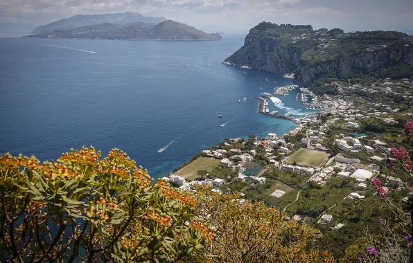 Sea, mountains, island, Bay, Italy, Anacapri, Campaign