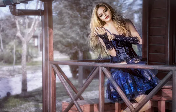 Girl, pose, hair, home, makeup, dress, blonde, beauty