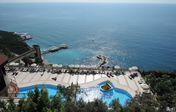 Sea, the sun, nature, calm, height, pierce, the hotel, Turkey