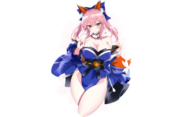 Girl, sexy, cleavage, long hair, boobs, animal ears, anime, beautiful