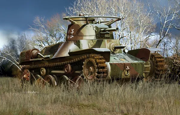 Picture easy, art, tank, Japanese, WW2., tower, tank, a