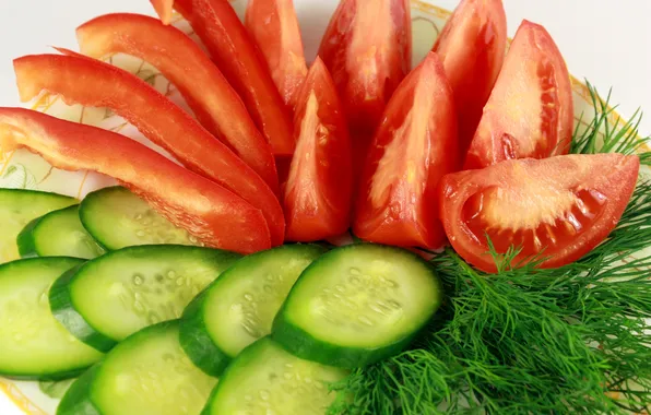 Picture dill, vegetables, tomatoes, cutting, cucumbers