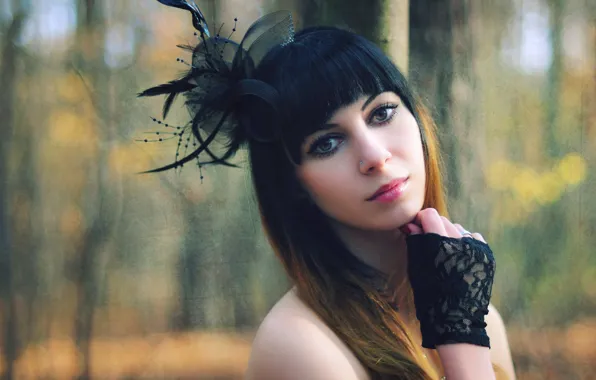 Forest, look, girl, trees, face, style, background, hand