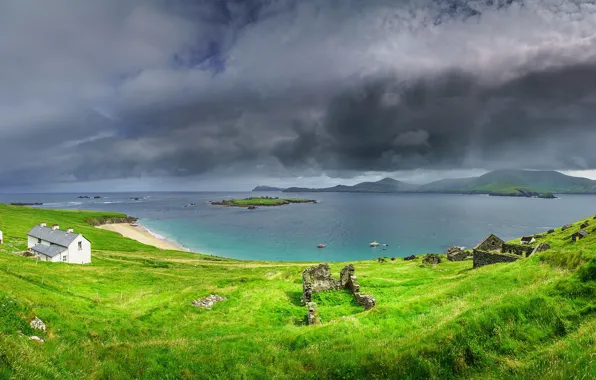 Sea, the sky, grass, water, nature, coast, home, Ireland