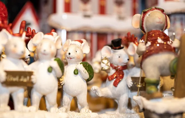 Winter, toys, blur, Christmas, New year, rats, house, white