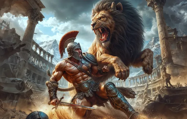 Sand, sword, Leo, the battle, Gladiator