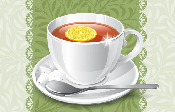 Picture background, lemon, tea, spoon, Cup, saucer