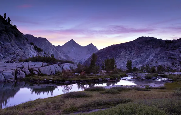 Landscape, mountains, night, river