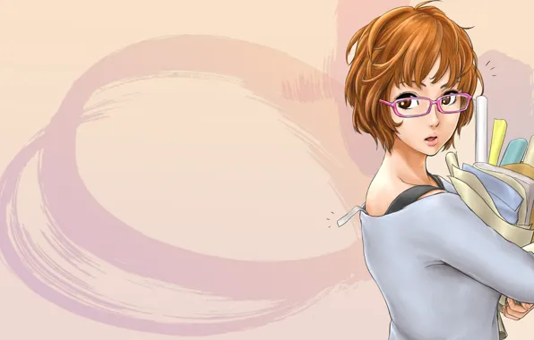 Girl, paper, background, glasses, red, bundle