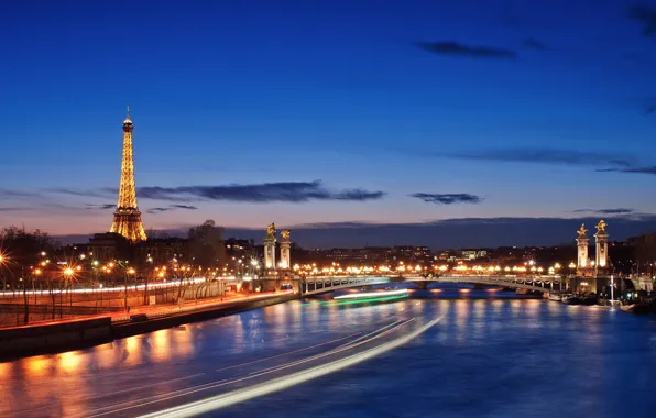 The city, lights, river, Paris, the evening, France