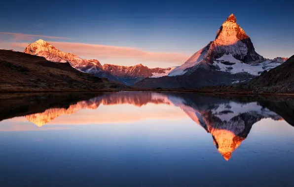 The sky, clouds, light, snow, landscape, mountains, nature, lake