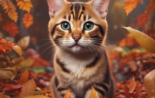 Autumn, cat, cat, look, nature, pose, kitty, foliage