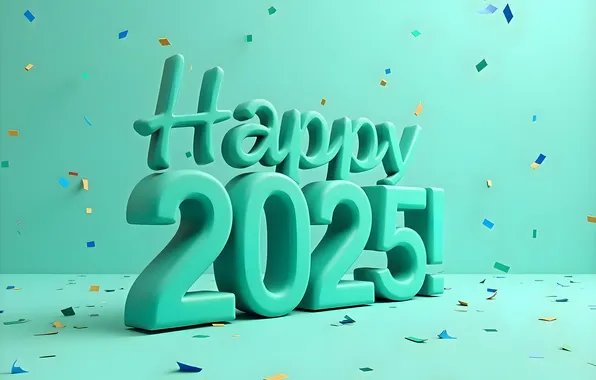 The inscription, green, figures, New year, green background, date, congratulations, confetti