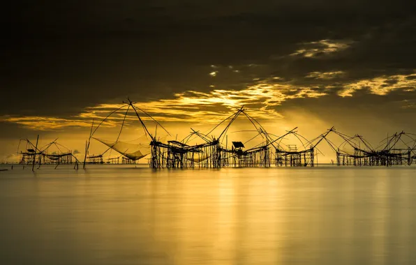 Sea, Thailand, glow, fishing nets