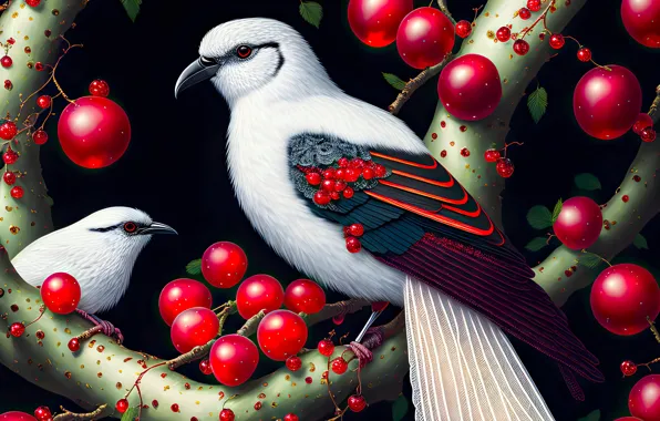 Birds, bird, graphics, art, fruit, digital painting, digital art, AI art