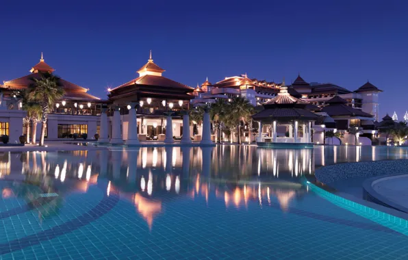 Picture palm trees, Anantara, Dubai, resort, the hotel, the evening, pool
