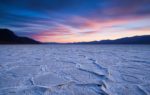 The sky, sunset, lake, desert, dry