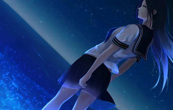 Picture the sky, water, girl, stars, reflection, anime, art, form
