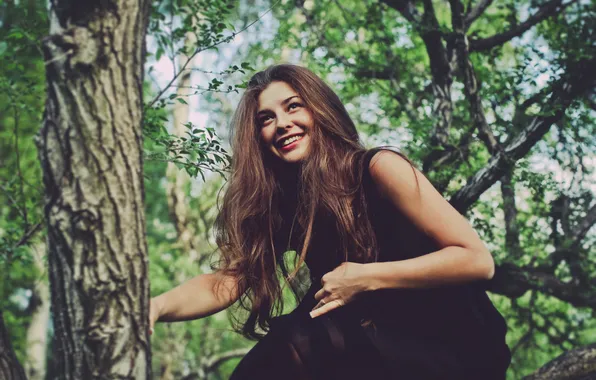 Girl, trees, brown hair