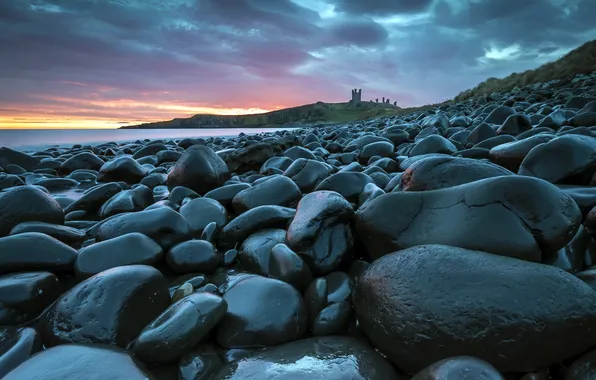 Sea, landscape, Dunstanburgh Castle