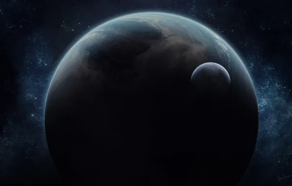 Space, stars, planet, satellite