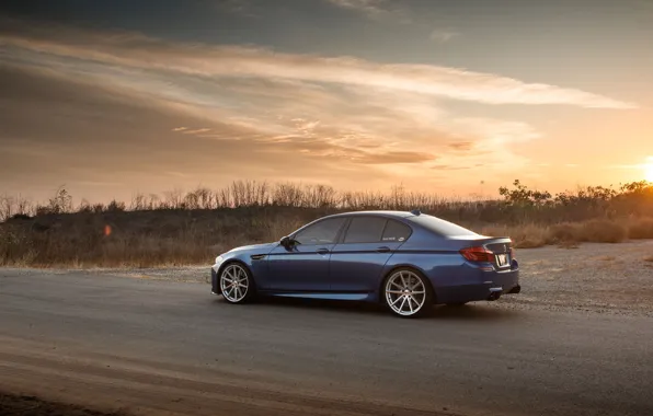 Picture bmw, sky, sunset, clouds, F10, m5