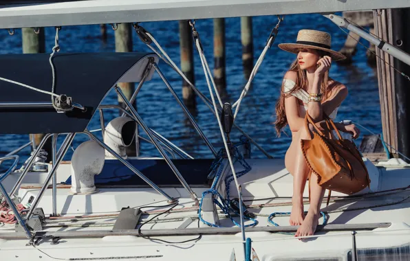 Picture girl, yacht, hat
