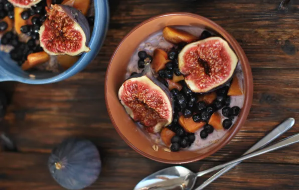 Food, Breakfast, fruit, currants, figs, oatmeal