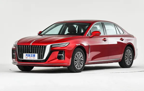 White background, sedan, sedan, white background, red body, FAW, red body, Hongqi H5