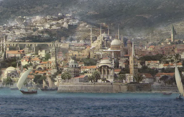 The city, shore, building, boats, Mediterranean City