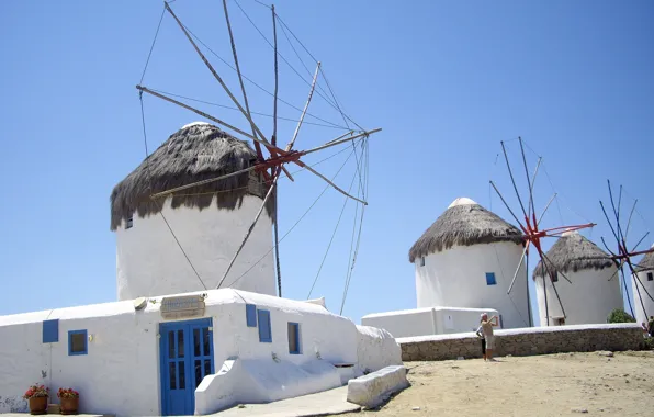Picture the sky, island, Greece, windmill, Mykonos