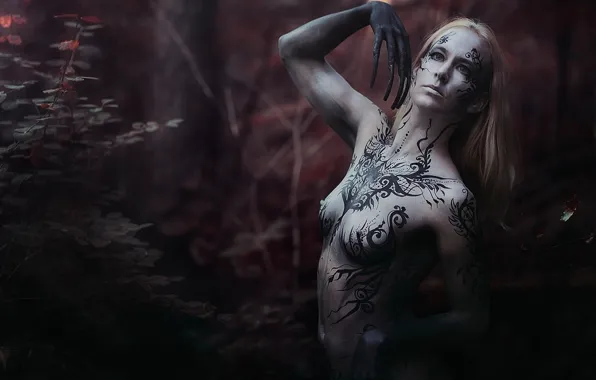 Forest, erotic, chest, pose, style, pattern, woman, body