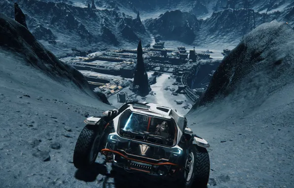 Mountains, the city, the game, game, Star Citizen, screenshot, space simulator, Computer game